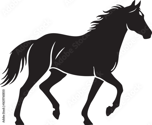Elegant black horse galloping silhouette