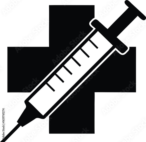 Vector silhouette medical icon and syringe.