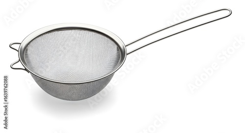 Stainless steel strainer on wite back ground.