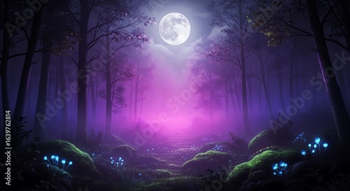 Wallpaper Mural Moonlit forest path with glowing mushrooms and fog Torontodigital.ca