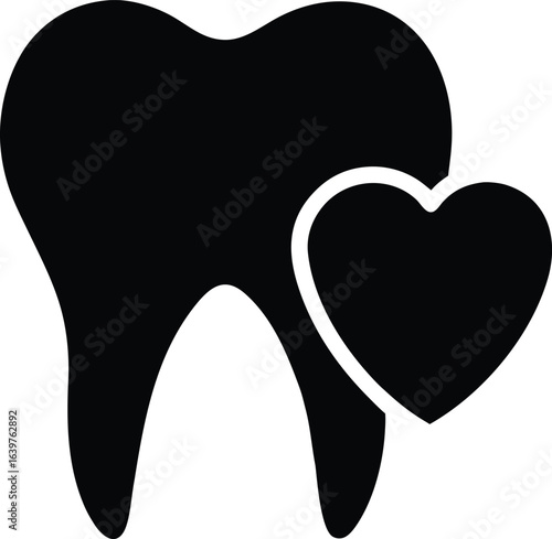 Dental health icon tooth with heart - dentist, oral hygiene, love your teeth