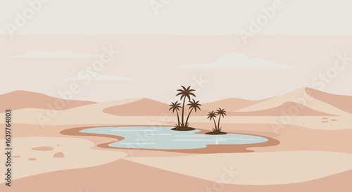 Desert oasis discovery remote desert illustration arid environment aerial view nature's hidden beauty. Vector illustration