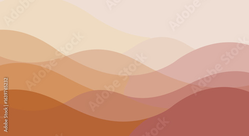 Flowing waves of warm tones abstract landscape digital art calming environment aerial view harmonic design. Vector illustration
