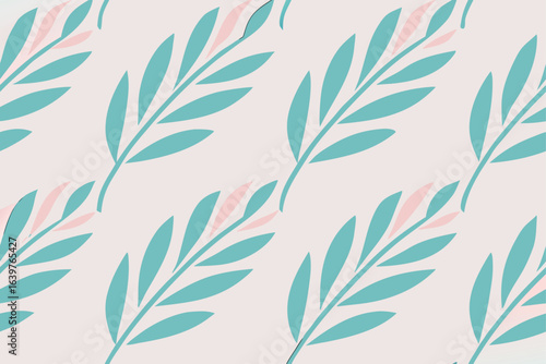 A beautiful seamless vector pattern with a vintage floral design of green leaves and spring flowers