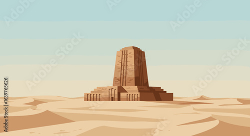 Exploring ancient architecture desert landscape digital artwork vast environment aerial view cultural significance. Vector illustration