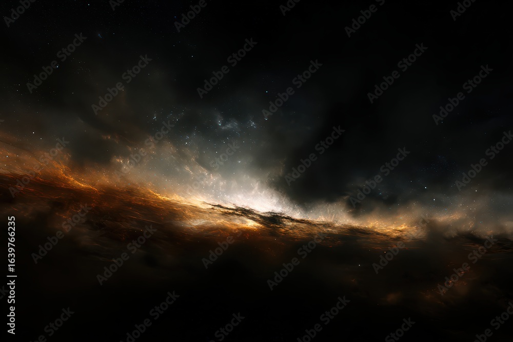 Fototapeta premium Cosmic Nebula With Orange And Gold Colors