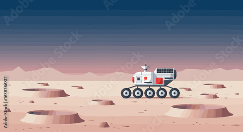 Mars rover exploration mars surface digital illustration sci-fi environment side view space exploration concept. Vector illustration