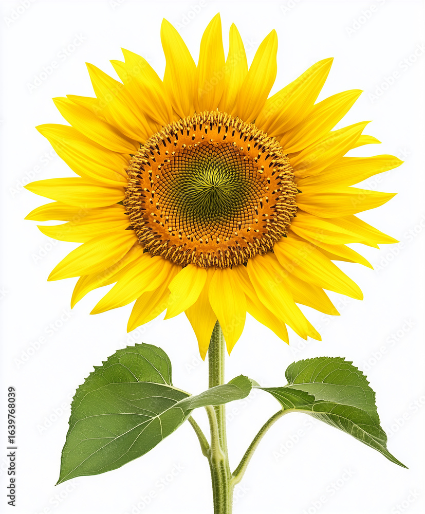 Obraz premium Sunflower head full bloom, seeds visible, isolated on white background