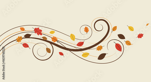 Autumn leaves falling nature background graphic design minimalist style vibrant colors seasonal concept. Vector illustration