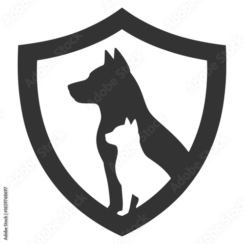 Protective shield emblem featuring silhouette of dog and cat companions