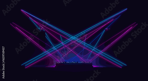 Spectacular light show event at nightclub visual display of lasers and lights party atmosphere. Vector illustration