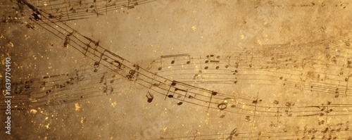 Vintage sheet music on an aged, textured background evokes a sense of nostalgia and timeless musical artistry.