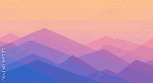 Stunning sunset overlapping mountains nature landscape tranquil environment serene viewpoint abstract concept. Vector illustration