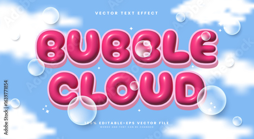 Bubble Cloud 3d inflated Style editable text effect template Suitable for cloud theme