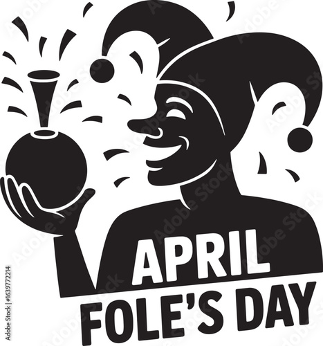 Silhouette of April Fool's Day Jester with Joke Prop on Transparent Background Vector