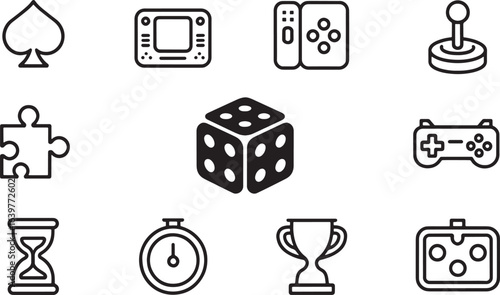 Game Night Icons Set Vector Illustration Gaming Elements for Leisure Time Activities and Fun