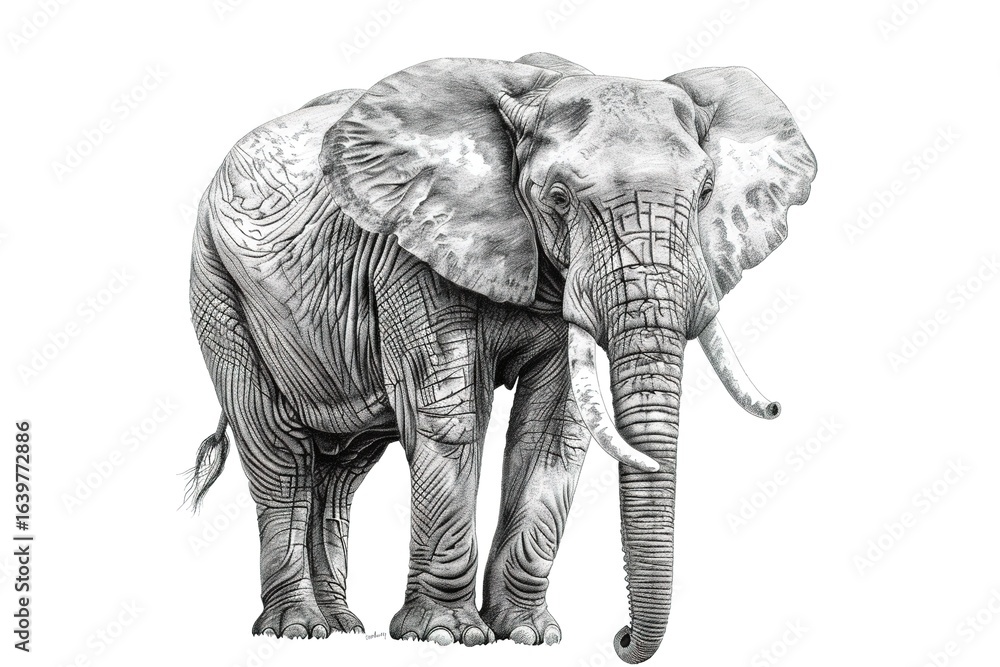 Fototapeta premium Realistic computer drawing elephant isolated on white