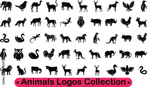 Stylish Animal Silhouettes Collection | Wildlife Vector Icons Set . animals silhouettes vector. Animals logos collection. Animal logo set. Isolated on White background