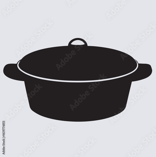 stylized black pot silhouette vector art illustration, stainless steel pan