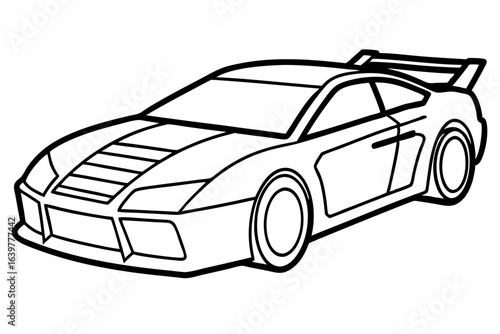 Racing Car Line Art – Sports Car with Spoiler Minimal Outline