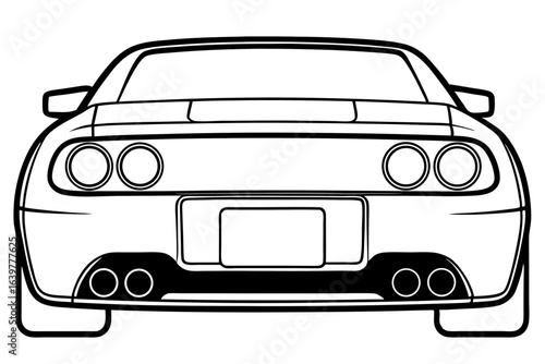 Sports Coupe Rear View Line Art – Twin Exhausts Minimal Outline