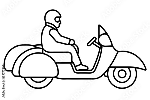 Sidecar Motorcycle with Passenger Outline Vector