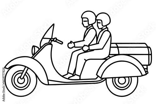 Sidecar Motorcycle with Passenger Outline Vector