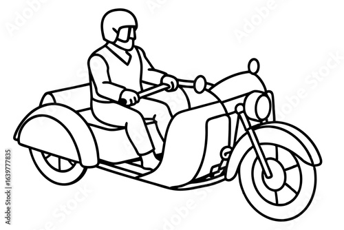 Sidecar Motorcycle with Passenger Outline Vector