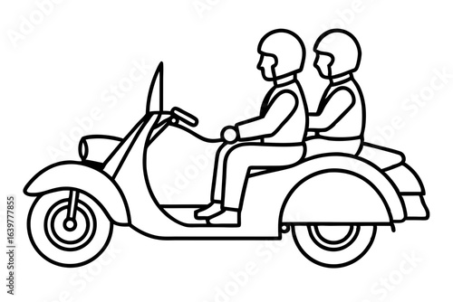 Sidecar Motorcycle with Passenger Outline Vector