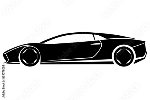 Side View Sports Car Silhouette - Sleek Vector Outline
