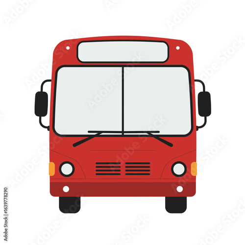 Front view of a red city bus illustration. Public transportation vehicle concept isolated on a white background.