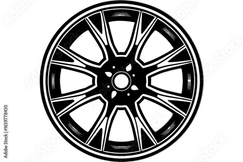 Alloy Car Wheel Rim Silhouette with Detailed Spokes Vector