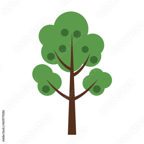 Stylized fruit tree graphic element. A simple vector illustration of a green tree isolated on a white background for design.