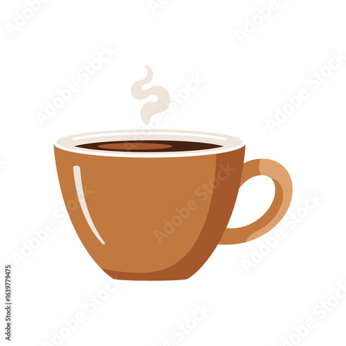 A minimalist vector illustration of a steaming hot cup of coffee, freshly prepared for a morning break.