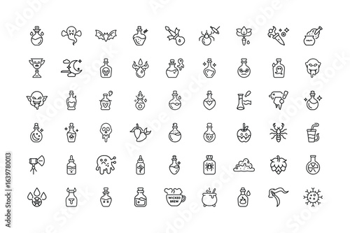Vector art of collection of magic potion and science experiment icons isolated