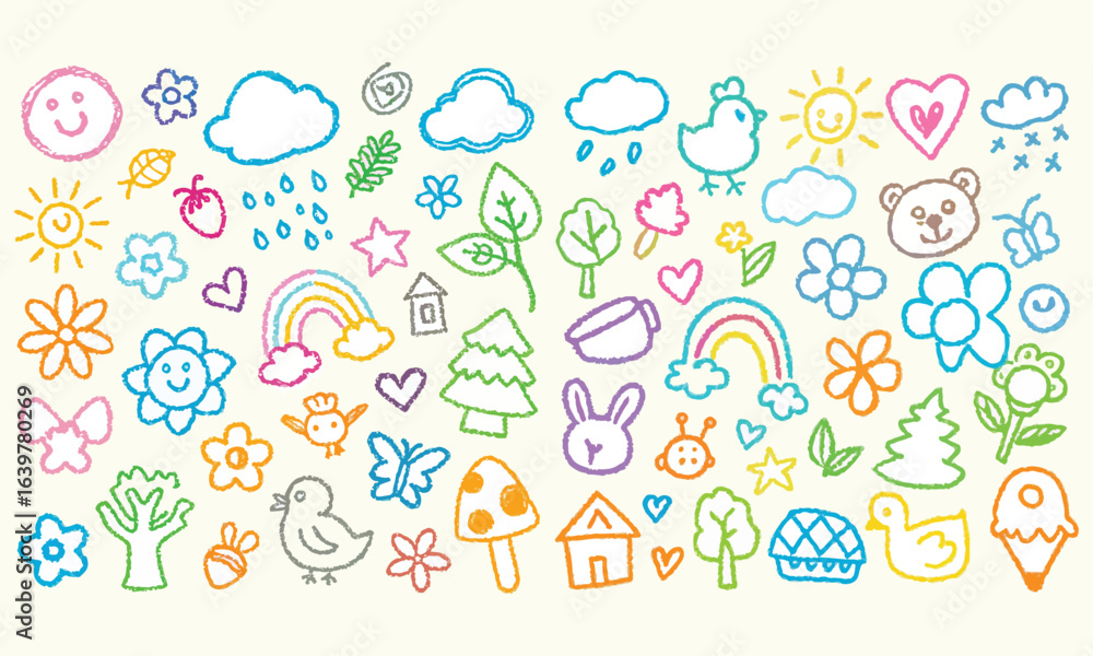 Cute Crayon Summer  Sea Doodle Clipart Bundle Beach Icons for Kids 