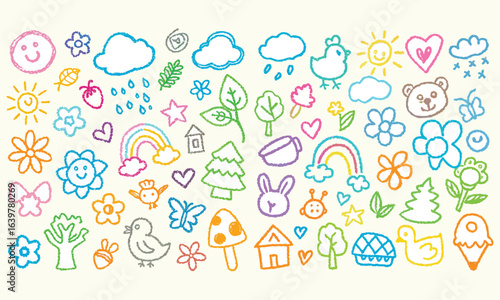 Cute Crayon Summer  Sea Doodle Clipart Bundle Beach Icons for Kids 