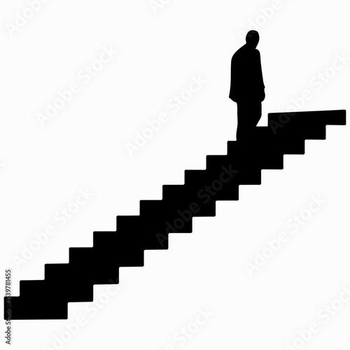 Man Climbing Stairs Black Icon Simple Artwork, Stairs Man Vintage Style Design Idea