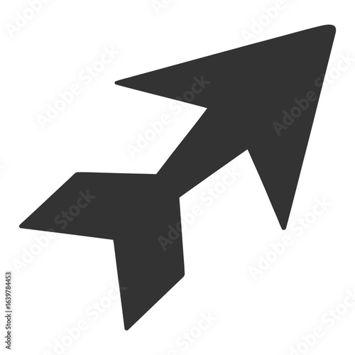 Stylized dark gray arrow symbol pointing upward and forward