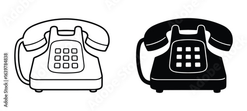 Illustration of push button telephone isolated on white background, highlighting a vintage communication device with a classic design, perfect for representing old technology and retro aesthetics