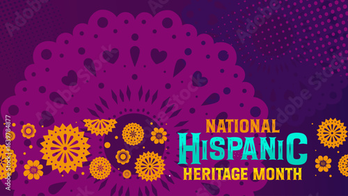 National hispanic heritage month celebration banner poster card with folk patterns for social media, networks - vector illustration