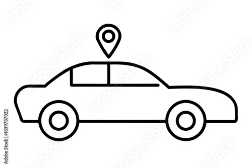 "Minimal Taxi with Location Pin Above Roof – Vector Rideshare SVG"