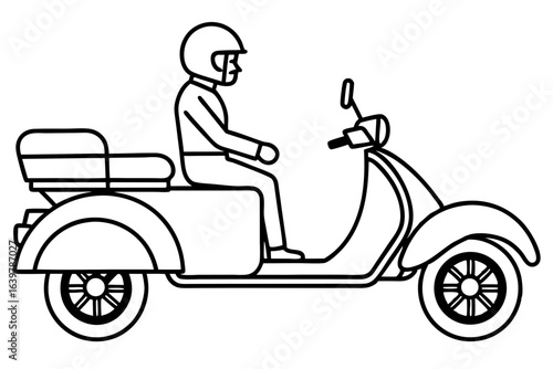 Simple Outline of Motorcycle and Sidecar with Passenger
