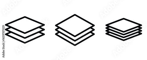 Illustration of three stacks of papers isolated on white background, with one stack in black and two in white, representing different states or categories in a simple and clean design
