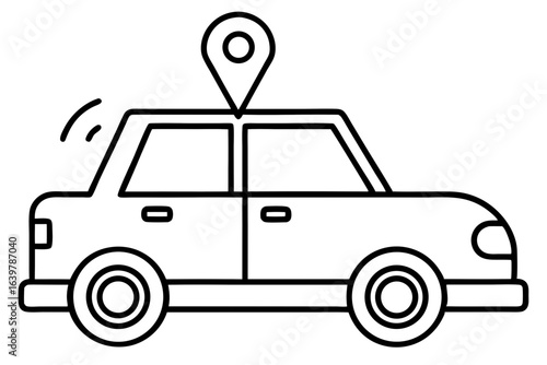 "Minimal Taxi with Location Pin Above Roof – Vector Rideshare SVG"