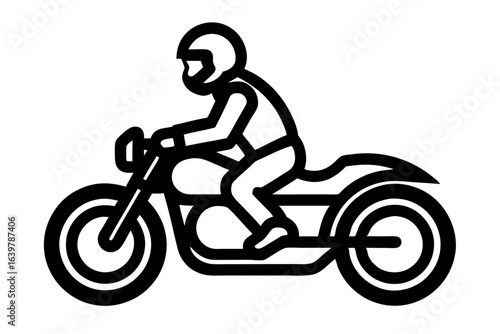 Silhouette of Motorbike Rider Wearing Helmet Vector Illustration