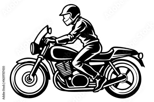 Silhouette of Motorbike Rider Wearing Helmet Vector Illustration