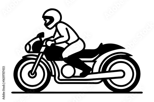 Silhouette of Motorbike Rider Wearing Helmet Vector Illustration