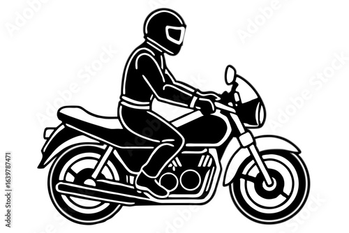 Silhouette of Motorbike Rider Wearing Helmet Vector Illustration