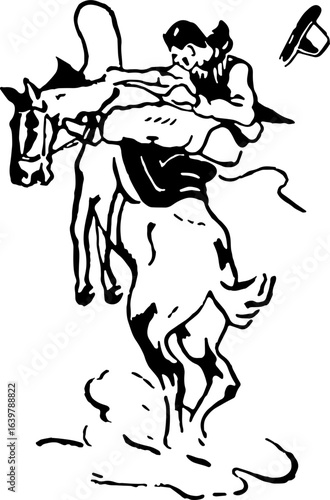 abstract design of American wild west desert with cowboys - hand drawn Black illustration. Ilustraciones del viejo oeste. PNG.JPG. VEKTOR